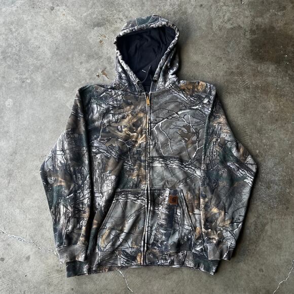 Carhartt Men’s RealTree Camo Hoodie Size XL Y2K Camouflage Full Zip Outdoor OG - Picture 1 of 5